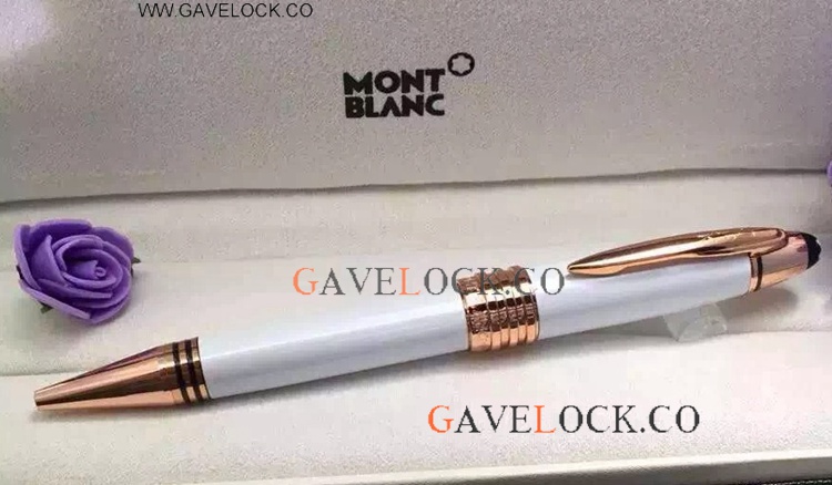 Montblanc JFK Ballpoint Pen White Resin Rose Gold Clip